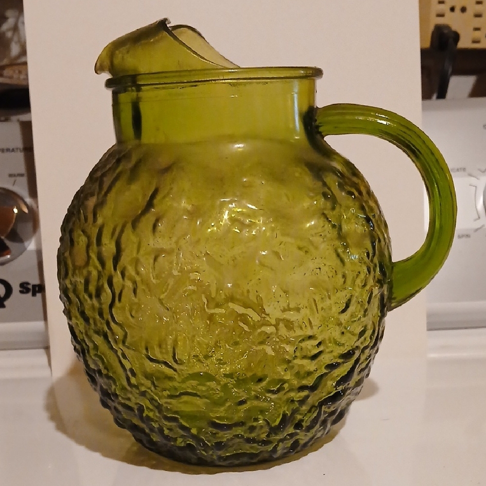 Anchor Hocking Olive Textured Glass Pitcher